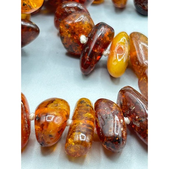 Amber Necklace Hand Knotted and Graduated Necklace Chunky Nuggets 30 inch Long - Picture 5 of 9